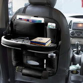 Car Backseat Organizer with Tablet Holder Storage Pockets PU Leather Car Storage Organizer with Foldable Table Tray (Black)