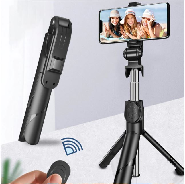 3-In-1 Wireless Selfie Stick with Extendable Tripod - Black/Red