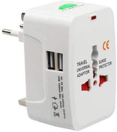 International Travel Adapter with Build in Dual USB Charger Ports with 125V 6A, 250V Protected (White)