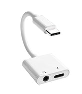 2 in 1 Dual Port Earphone Cable Adapter 3.5mm AUX Calling Features & Music Type-C for Smartphones Headphones (White)