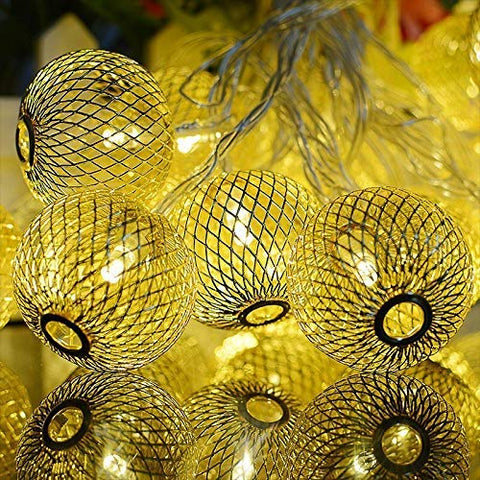 LED Golden Metal Balls Lights with 16 led light for Diwali Decoration String Lights (Warm White)