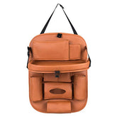 Car Backseat Organizer with Tablet Holder Storage Pockets PU Leather Car Storage Organizer with Foldable Table Tray (Brown)
