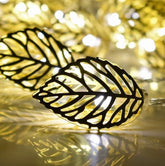 Golden Metal Leaf Shape String Lights with 16 Led Warm White for Home Decoration (5-Meters, Plug in)