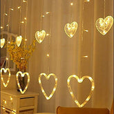 Heart Shape Curtain String Light with 8 Flashing Modes Decoration (12 Hearts, Warm White)