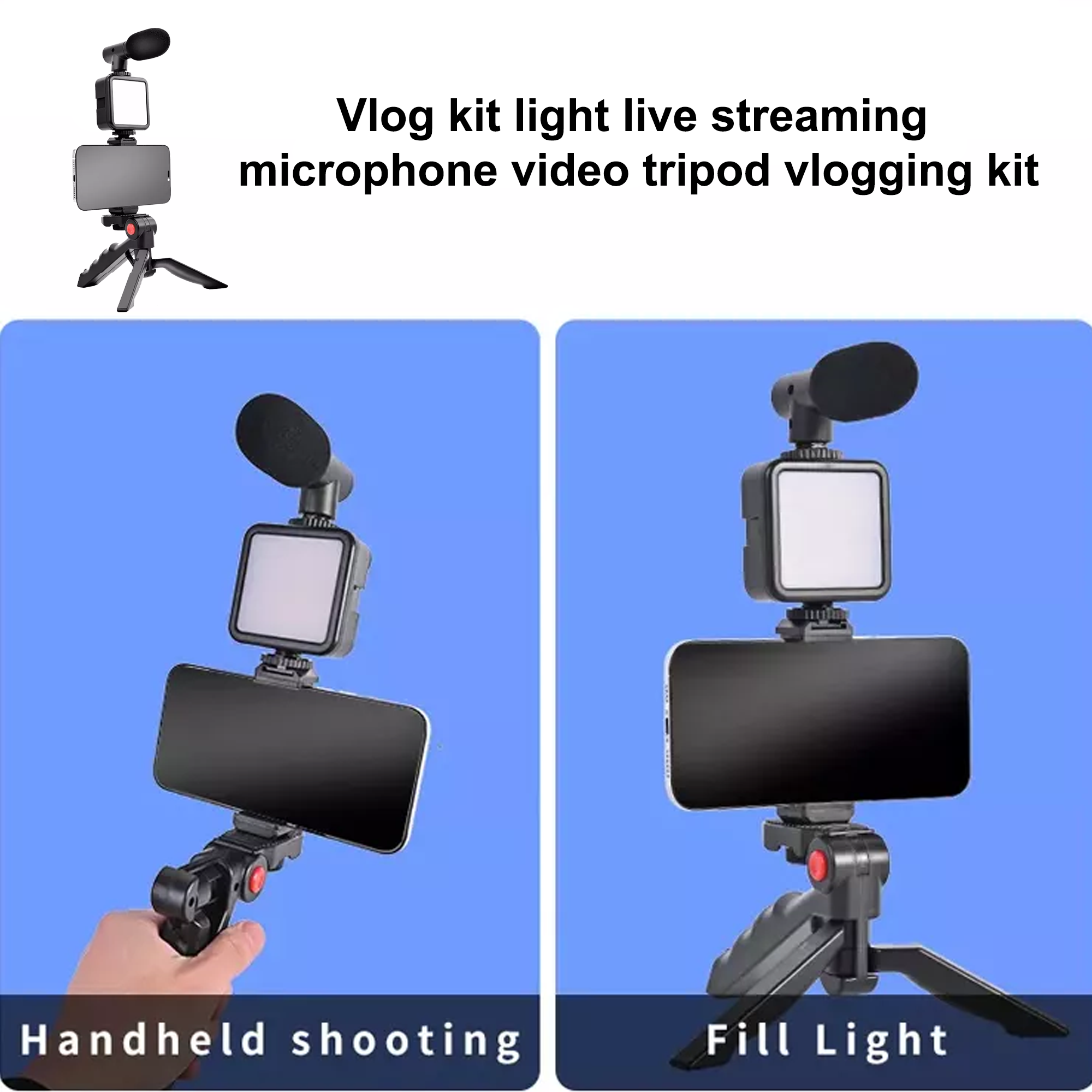 YouTube Vlogging Kit with Tripod & Mic for Mobile Phone - Video Filmmaker Mini Tripod with Shotgun Video Microphone