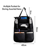 PU Leather Car Seat Back Organizer with Tablet, Water Bottle, Umbrella, Tissue Box, Document & Key Holder SUV Universal Storage Bag (Black)