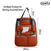PU Leather Car Seat Back Organizer with Tablet, Water Bottle, Umbrella, Tissue Box, Document & Key Holder SUV Universal Storage Bag (Brown)