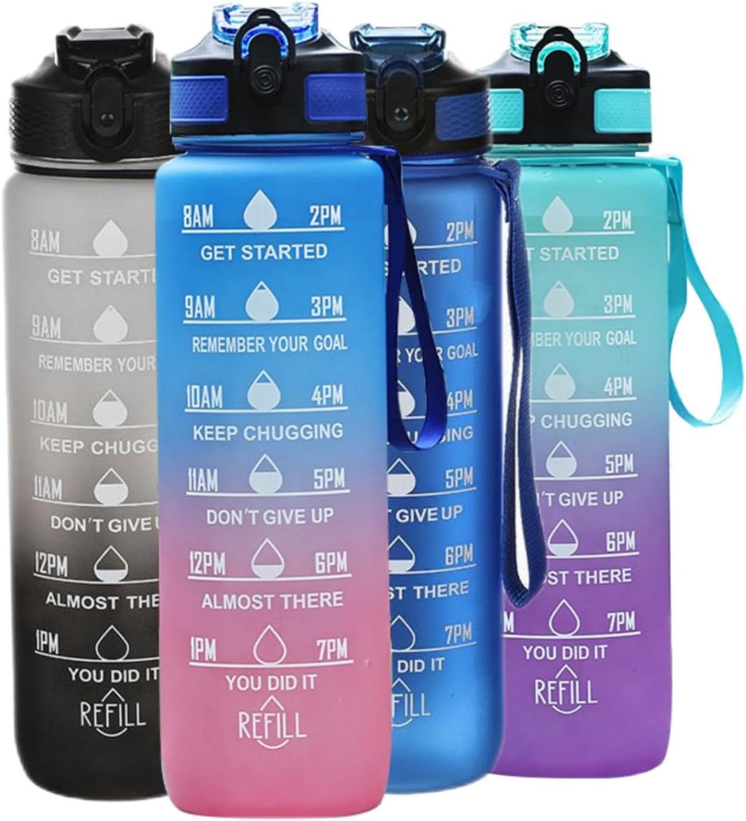 Coku Motivational Water Bottle 1 Litre - Unbreakable Water Bottle with Straw - Water Bottle with Time Marker, Leakproof Wide Mouth Water Bottle for Men office,Water bottle for gym (Multicolor)