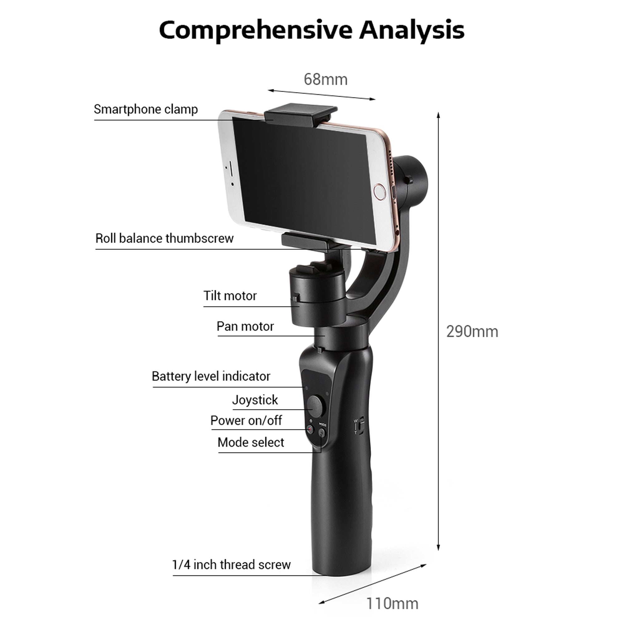 3-Axis Handheld Gimbal Stabilizer for Smartphones & Gopro with Face & Object Tracking Motion
