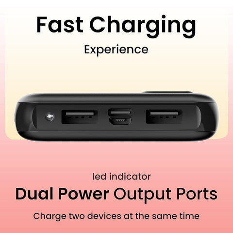 10000mAh Lithium Ion, Lithium Polymer Power Bank Pocket Pro with 22.5 Watt Fast Charging, Dual Input Ports(Micro-USB and Type C), Triple Output Ports, (Black)