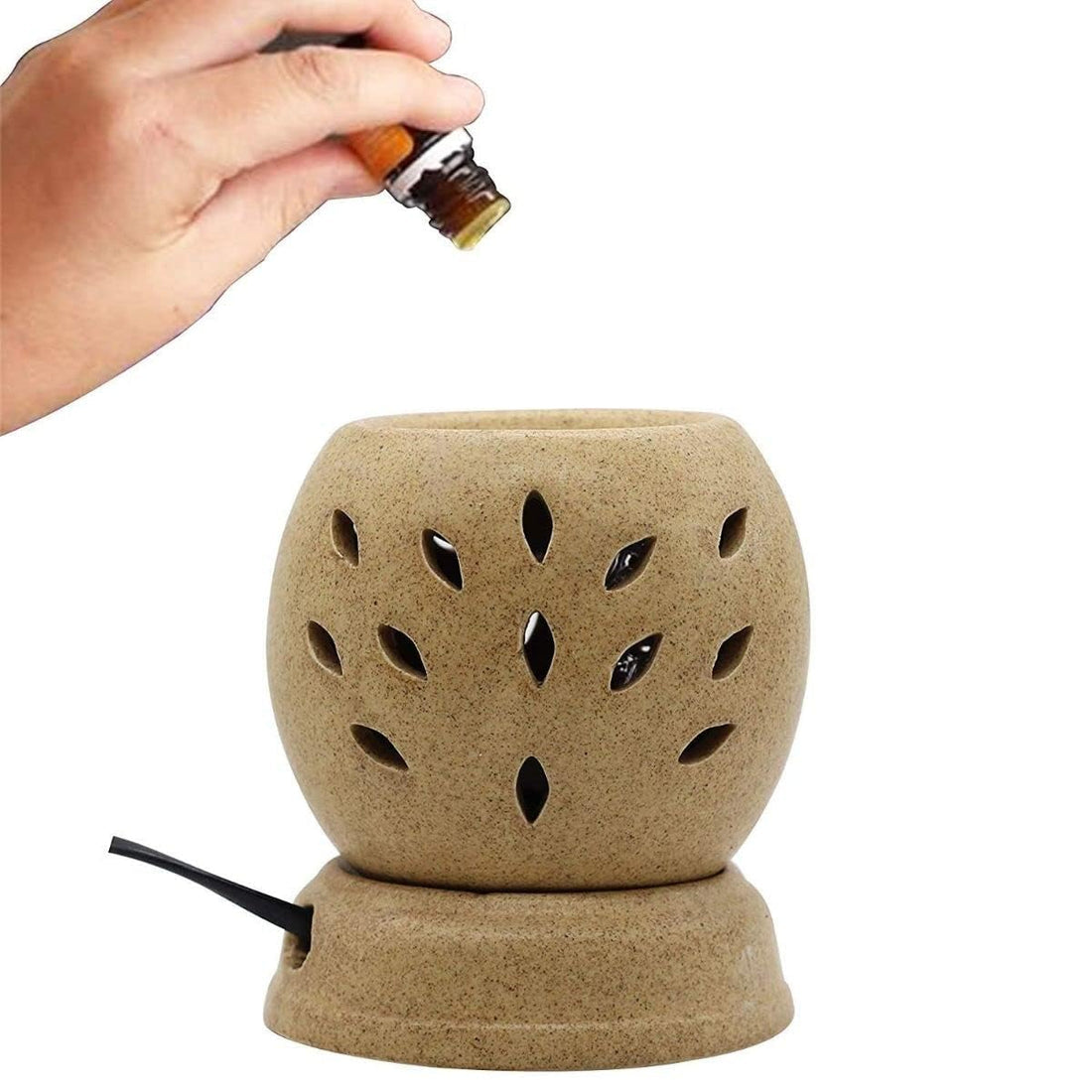 Round Ceramic Electric Aroma Diffuser and Oil Burner (Brown)