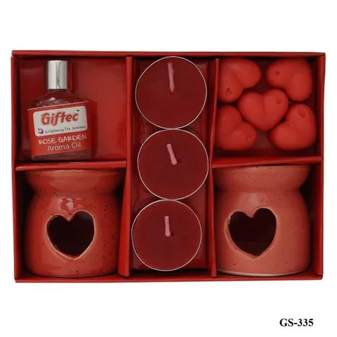 Red Ceramic Aroma Fragrance Oil Diffuser/Burner Double Gift Set with Tealight Candle for Home Decor, Offices, Spas, and Yoga