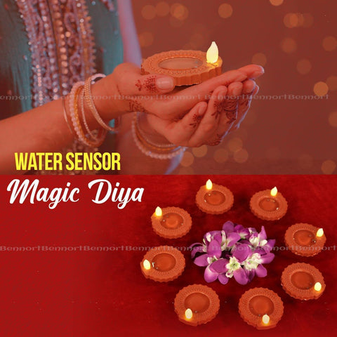 Water Sensor Electric LED Diyas Flameless & Smokeles Diwali Light Diya Warm Lights
