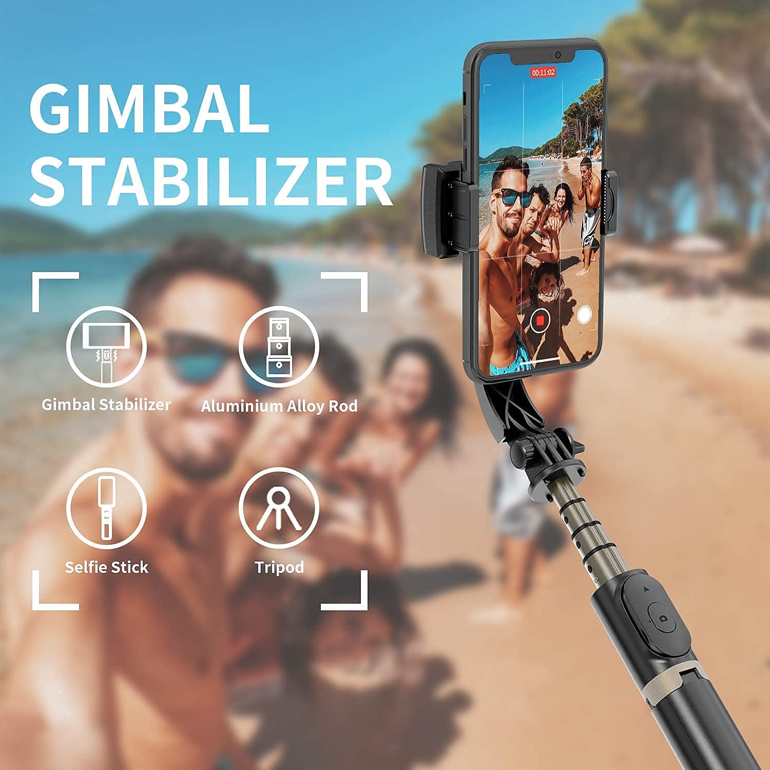 Gimbal Stabilizer for Smartphone with Extendable Bluetooth Selfie Stick and Tripod