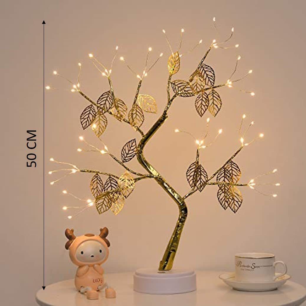 DIY Artificial Light Tree Lamp: Create a Calm Atmosphere with Tabletop Bonsai spirit Tree Light Touch Switch Decoration(golden leaf)