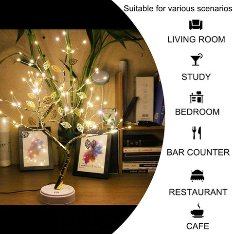 DIY Artificial Light Tree Lamp: Create a Calm Atmosphere with Tabletop Bonsai spirit Tree Light Touch Switch Decoration(golden leaf)