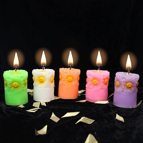 Multicolor Flower Pillar Candles for Special Occasion and Event Decoration (Pack of 5)
