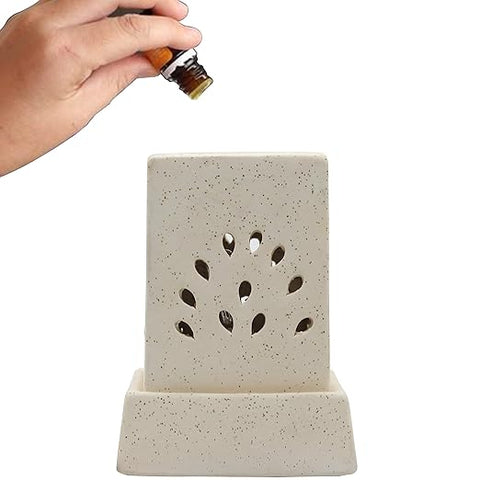 Square Shape Ceramic Electric Aroma Diffuser And Oil Burner for Aromatherapy (White)