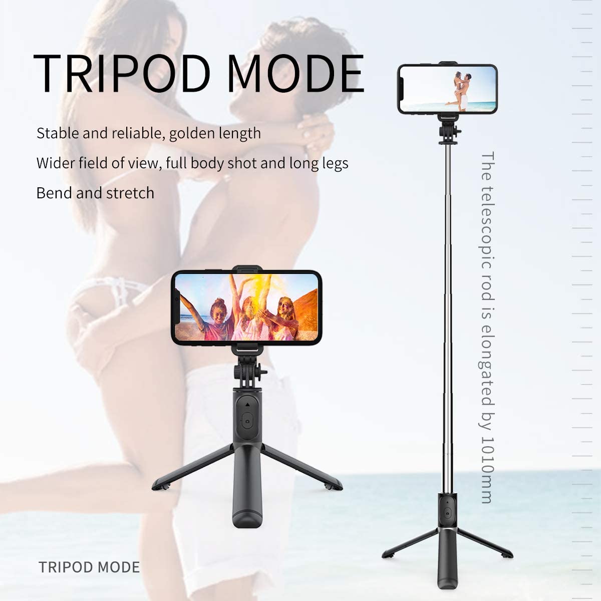 3-in-1 Multifunctional Selfie Stick & Tripod Stand with Remote (Black)