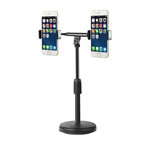 Dual Mobile Phone Holder with 360 Degree Rotation Adjustable Desk Mount Holder Compatible with All Smartphone