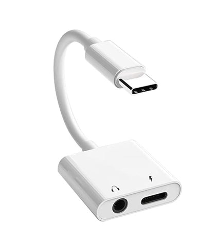 2 in 1 Dual Port Earphone Cable Adapter 3.5mm AUX Calling Features & Music Type-C for Smartphones Headphones (White)