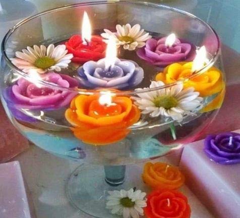 Floating Wax Candles Multi Colour Floating Rose Flower Candle for Diwali Decortion, WaterBowl, Cafe & Spa (Pack of 12)