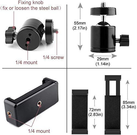 2 in 1 Mobile Tripod Holder Clip with Locking Ball Head Adapter Set for Tripod & Selfie Stick