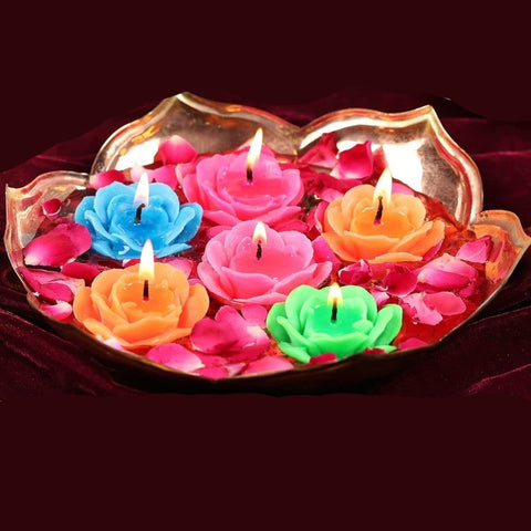 Rose Flower Floating Wax Candles For Diwali Decoration (Pack of 6)
