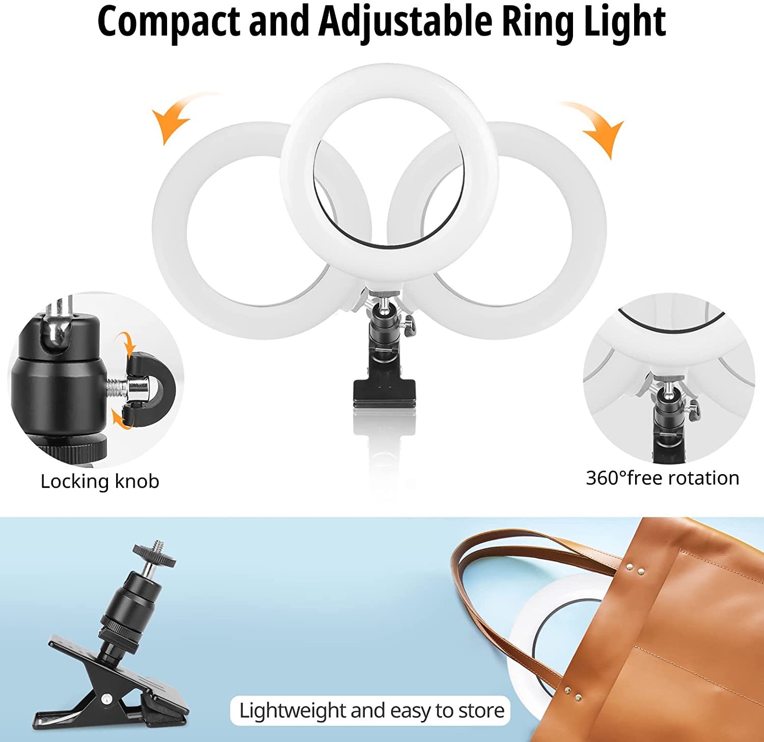 Video Conference Lighting Kit Dimmable 6-inch Led RingLights Clip
