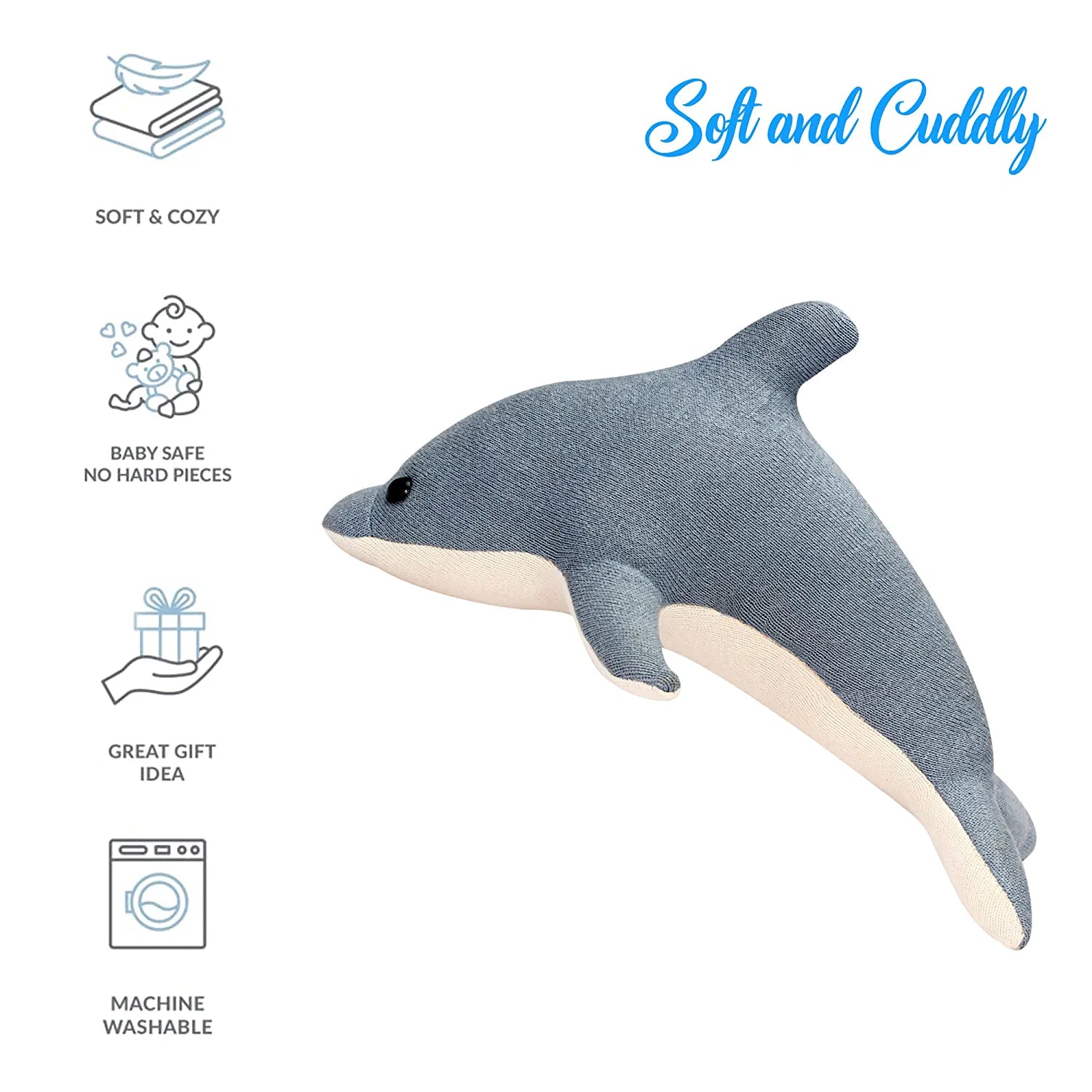 Cute Soft Stuffed Dolphin Baby Toy with Cute Black Eyes Dolphin Fish Doll Soft Toys for Kids