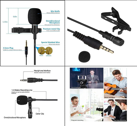 Camera Tripod with Bluetooth Remote & Collar Mic, Mobile Holder Clip vlogging kit Compatible with All Smartphones