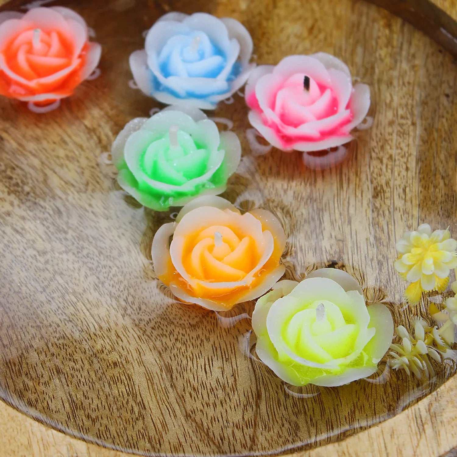 Floating Wax Candles Multi Colour Floating Rose Flower Candle for Diwali Decortion, WaterBowl, Cafe & Spa (Pack of 12)