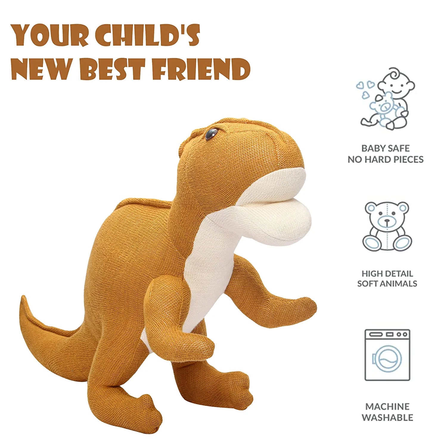 Dragon Stuffed Animal Soft Toys Huggable Cute Dino Plush Toys for Kids & Home Decortaion (20inch, mustard)