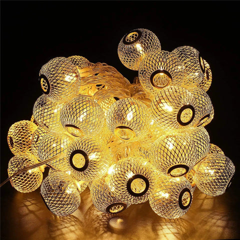 LED Golden Metal Balls Lights with 16 led light for Diwali Decoration String Lights (Warm White)
