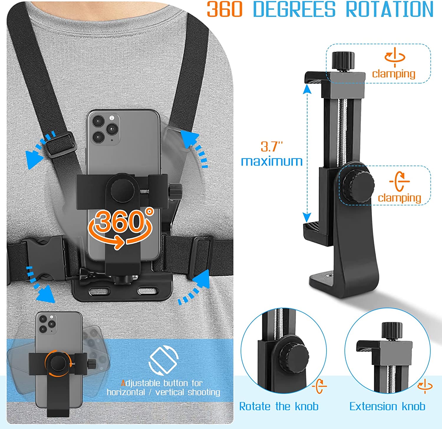 Mobile Phone Chest Strap Mount GoPro Chest Harness Holder for VLOG/POV