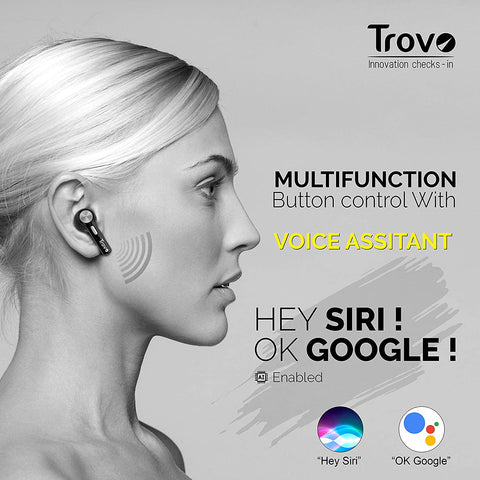 Trovo REP-35 Rhythm True Wireless Voice Assistant Bluetooth Headset Earphone with Mic -Black