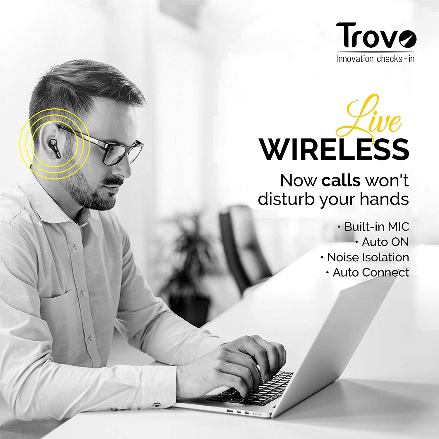 Trovo REP-35 Rhythm True Wireless Voice Assistant Bluetooth Headset Earphone with Mic -Black