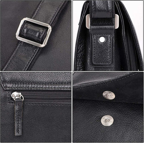 Leather Messenger Shoulder Crossbody Bag for Men ( Black)