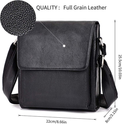 Leather Messenger Shoulder Crossbody Bag for Men ( Black)