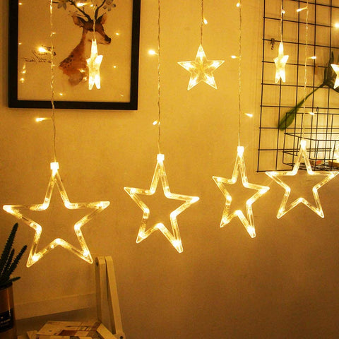 Curtain Star Light for Decoration String Light (12 Star, Warm White)
