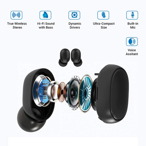 TWS Wireless Earphones Bluetooth V5.0 Headphones Mini Stereo Earbuds With Charging Box (Black)