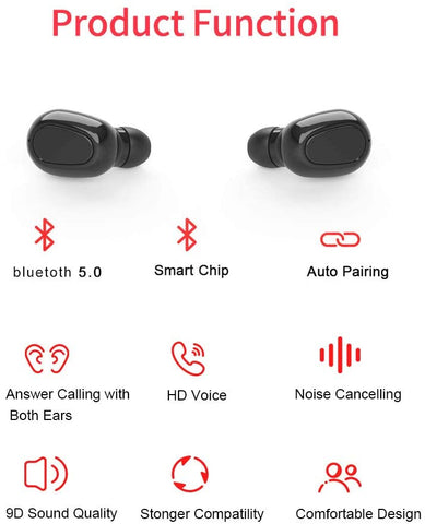 TWS Wireless Earphones Bluetooth V5.0 Headphones Mini Stereo Earbuds With Charging Box (Black)