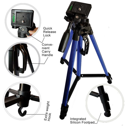 55-Inch Aluminum Tripod Stand with Clip (Blue)
