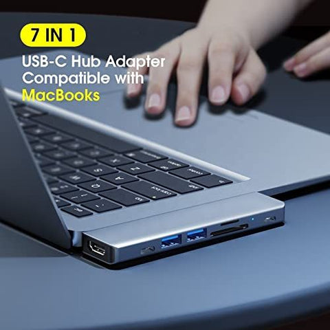 USB C Hub Adapter 7 in 1 Type C Hub for MacBook Pro and USB C to HDMI, Thunderbolt 3 & TF/SD Card Reader, 100W USB-C Power Delivery, 2 USB 3.0 Ports