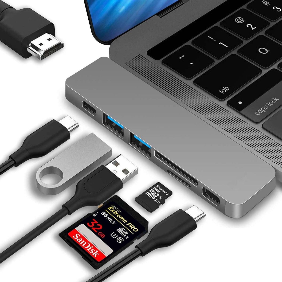 USB C Hub Adapter 7 in 1 Type C Hub for MacBook Pro and USB C to HDMI, Thunderbolt 3 & TF/SD Card Reader, 100W USB-C Power Delivery, 2 USB 3.0 Ports