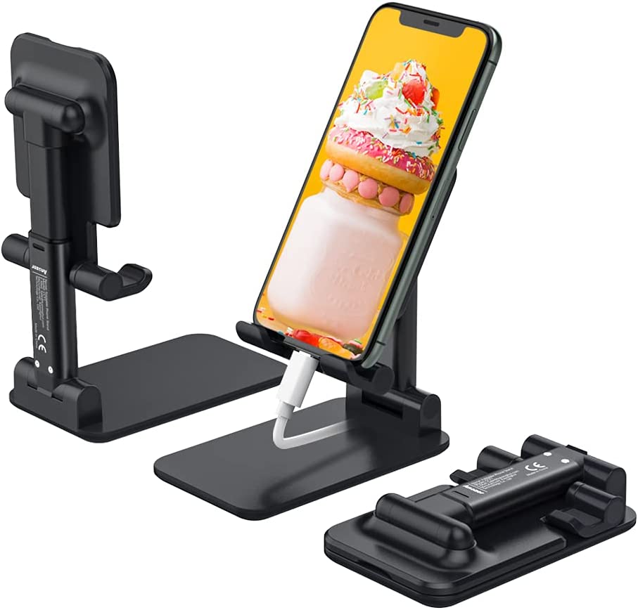 Adjustable Aluminum Foldable Mobile Phone & Tablet Stand (Black) –