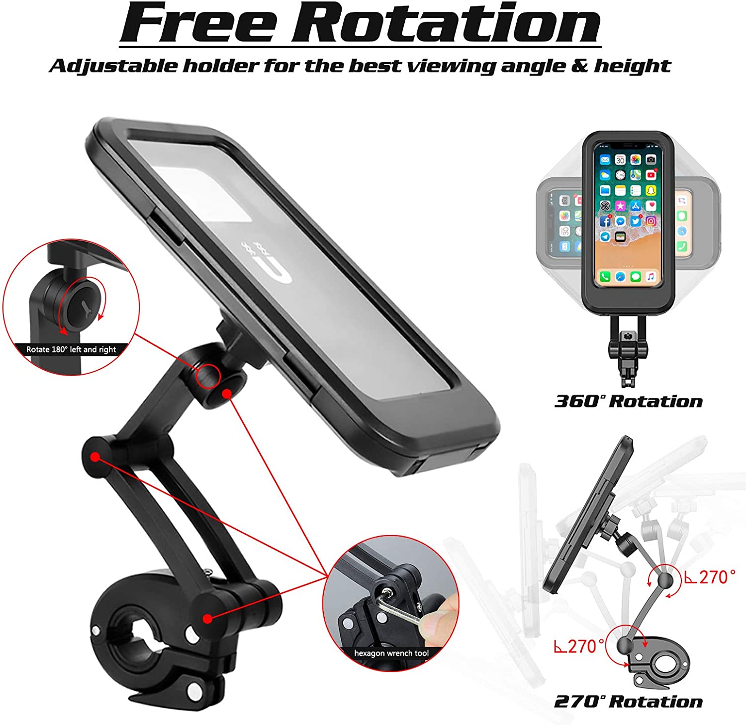 Sounce Waterproof New Bike Phone Mount Anti Shake and Stable 360‚° Rotation Bike  Bicycles Accessories for Any Smartphone GPS Other Devices Between 3.5 and  6.5 inches 