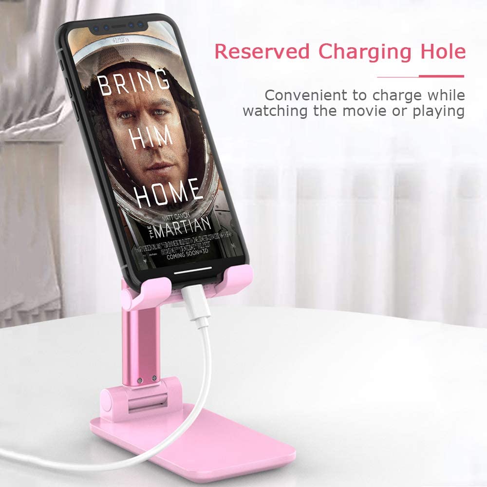 Adjustable Aluminium Foldable Mobile Phone & Tablet Stand (Pink)