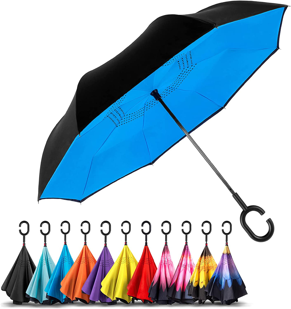 Double Layer Umbrella C Shape Handle (Multicolour)