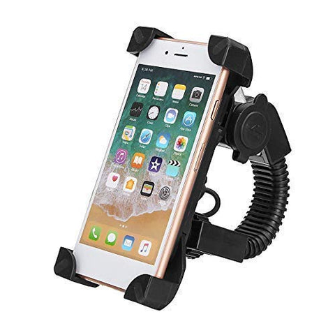 Motorcycle Phone Mount with USB Charger Port for Most Mobile Smartphones (4" to 7")/GPS,Adjustable Clamp,on